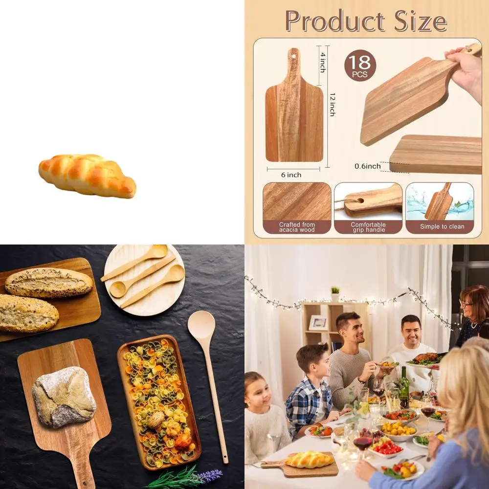 

Acacia Wood Cutting Boards Set of 18, 12x6 Inches, with Handles, Ideal for Kitchen Use and Serving Various Foods