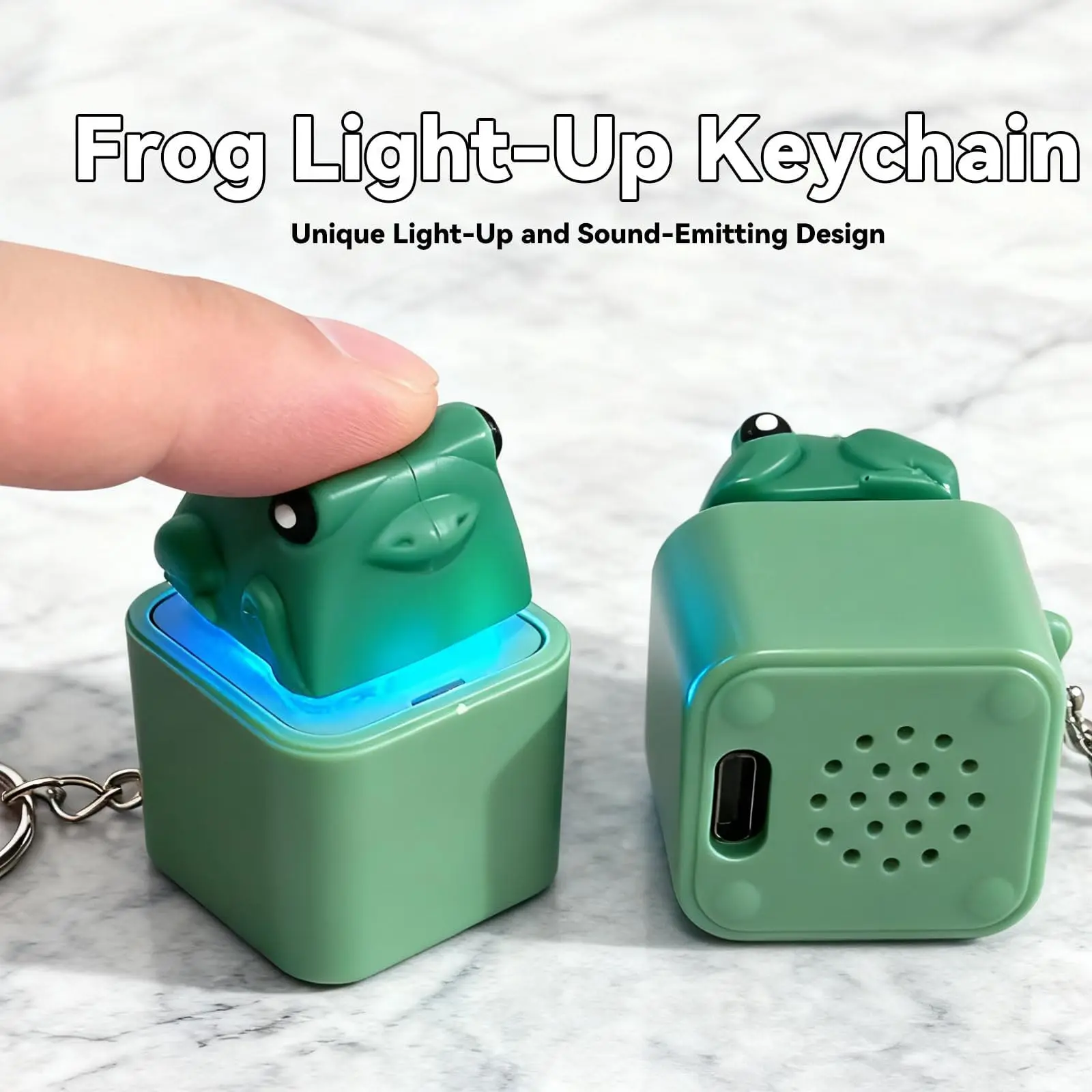 Frog Croaking Keyboard Clicker Fidget Toy Keychain USB Rechargeable with LED Lights Stress Relief Sensory Toy for Adults Kids