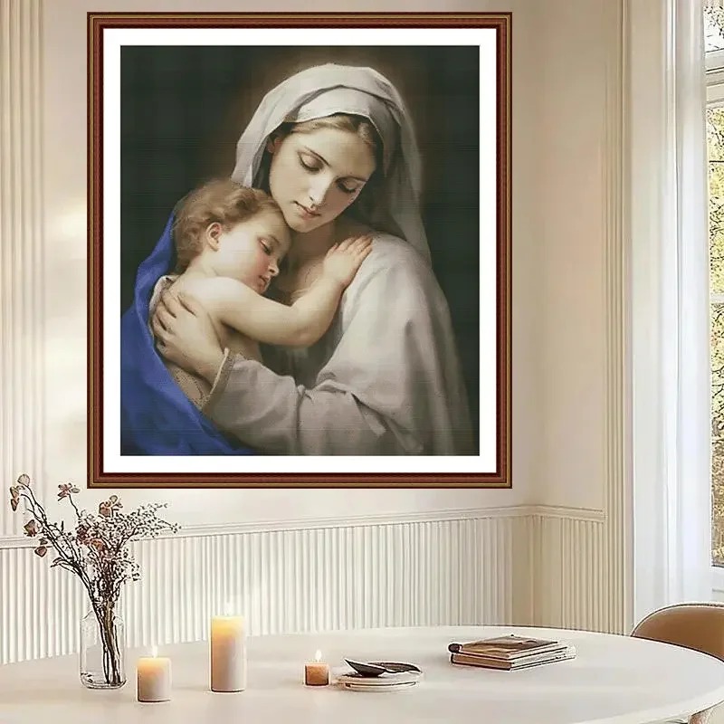 [ZZ8547-Virgin Baby] | 11CT 14CT 16CT DIY Cross Stitch Kit, Pattern Printed Canvas Embroidery Needlework Starter Set for Adults