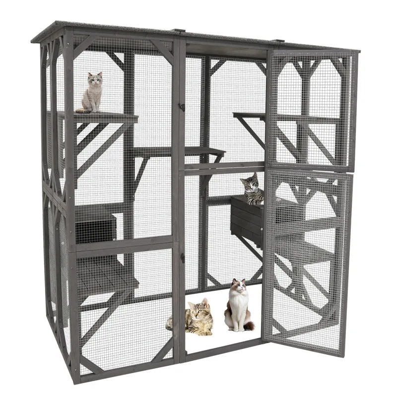 Luxury Solid Wood Double-Story Indoor Waterproof Eco-Friendly Pet Villa All-Season Cat And Dog House With 5 Resting Platforms