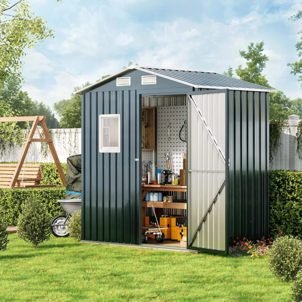 Vertical Outdoor Steel Storage Shed with Lockable Door, Room Storage, Midnight Blue, 6x4x 6.5ft