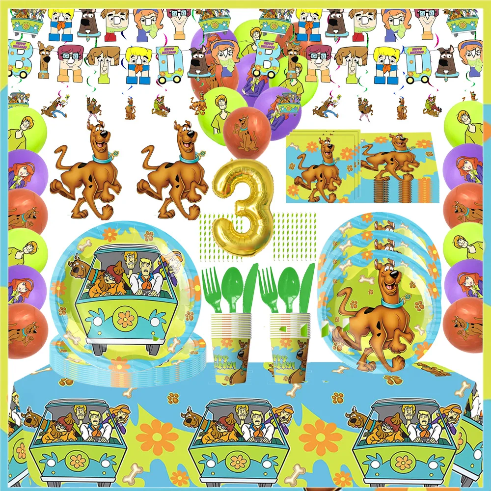 Scoobyed Dog Themed Birthday Party Decoration Balloons Great Dane Party Accessories Disposable Tableware Banners Baby Shower