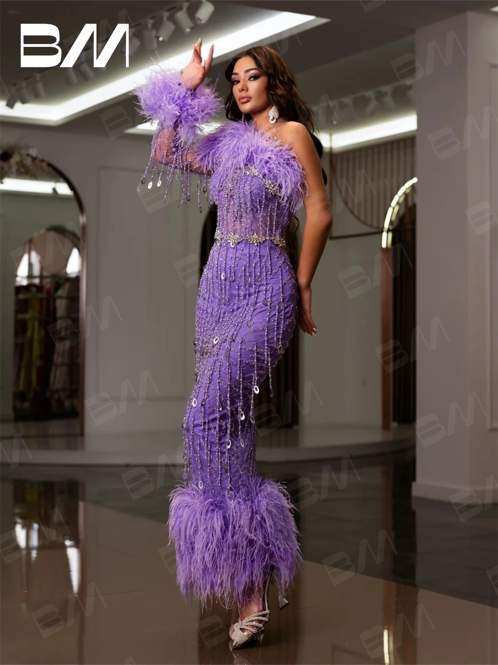 Hand Sewn Embroidery Prom Dress Tassel Beaded Mermaid Evening Gown Feathered Formal Occasion Dresses  Vestidos De Gala