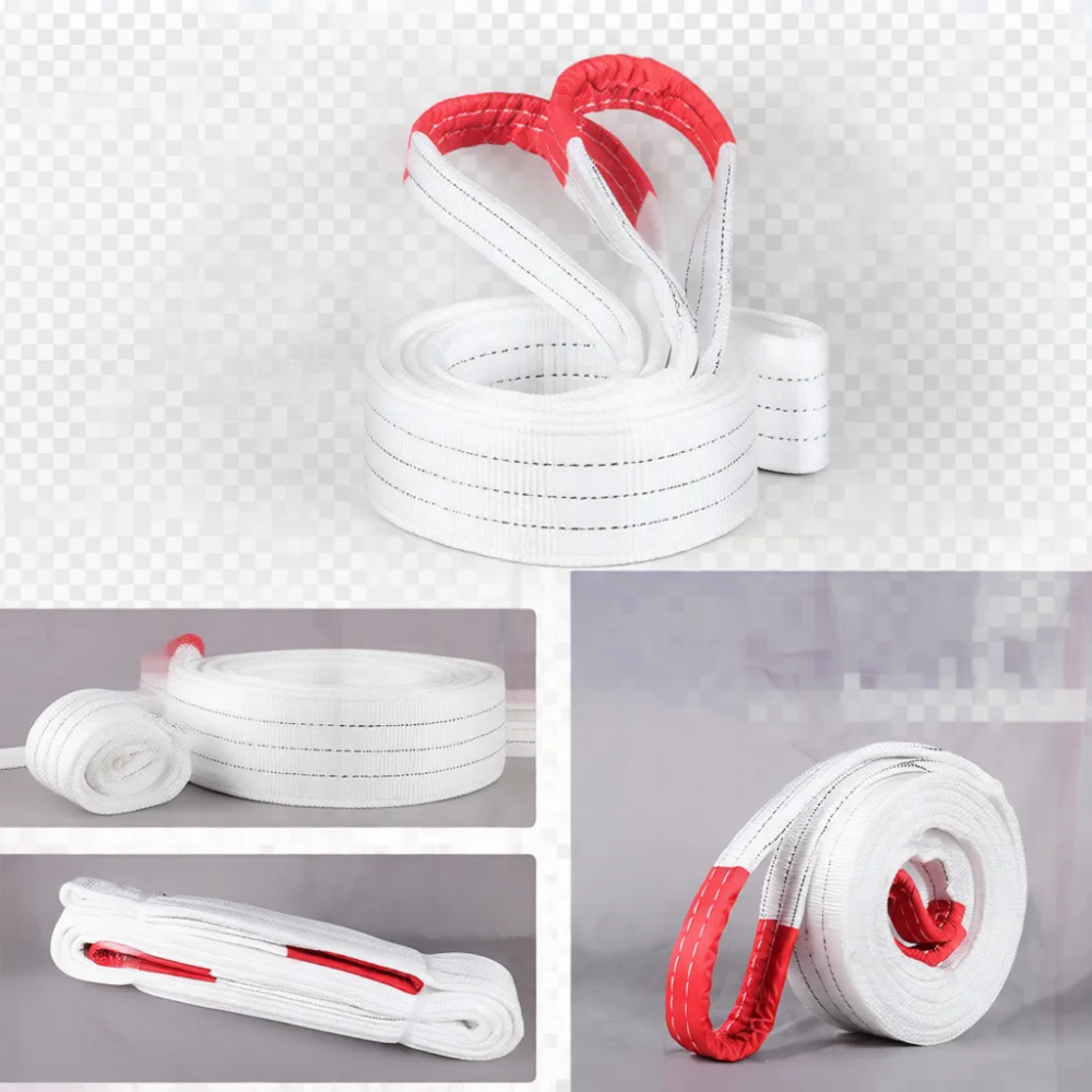 Reinforced Flat Lifting Sling Industrial Webbing Strap Polyester Crane Rigging Belt For Heavy Duty Construction Site Tool