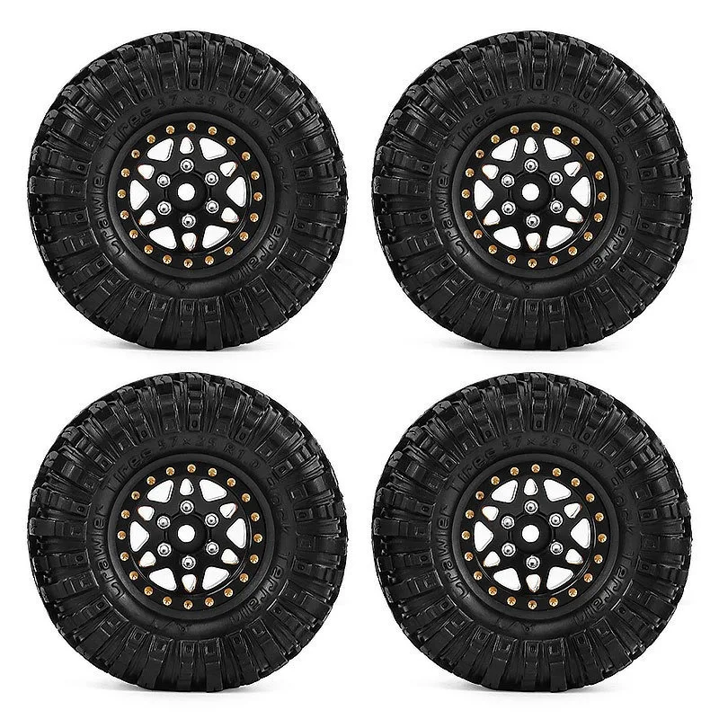 

TRX4M 4PCS Metal 1 Inch Wheels with Tires Upgrade Hub Tyre Set for 1/18 RC Crawler Car Trxs TRX4-M Defender Bronco SCX24 FMS