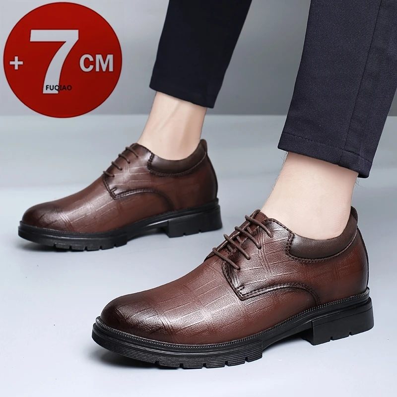 

7cm Hidden Height Increasing Shoes Men Big Size Genuine Leather Formal Lace Up Wedding Oxford Shoes Elevator Sneakers