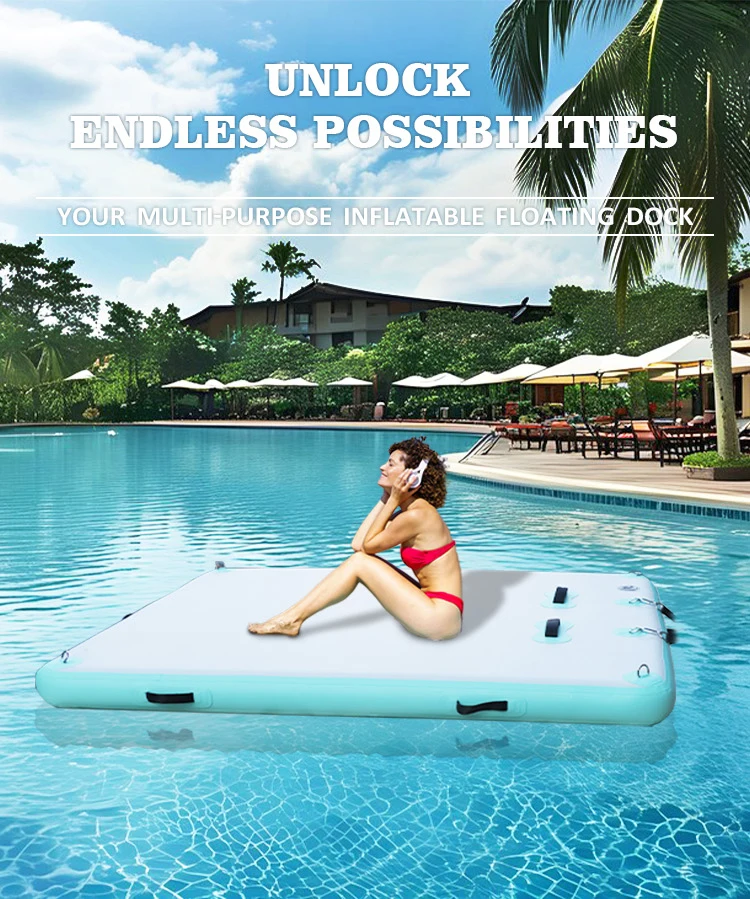 Factory OEM Portable Inflatable Floating Dock Platform Non‑Slip Surface For Family Beach Pool Lake Water Leisure