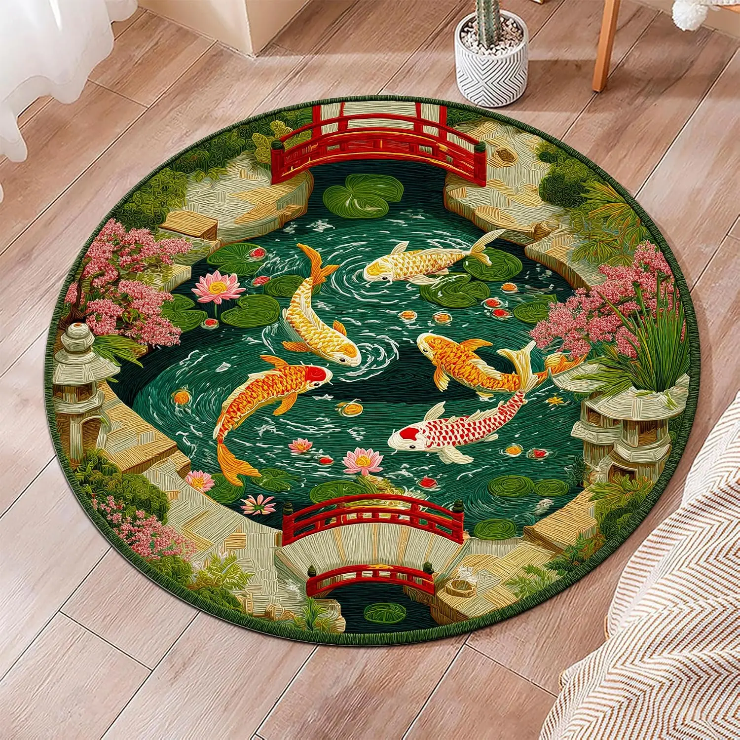 3D Effect Round Rug Stepping Stone River Carpet Circular Area Rug for Living Room Bedroom Nature Theme Home Decoration Floor Mat