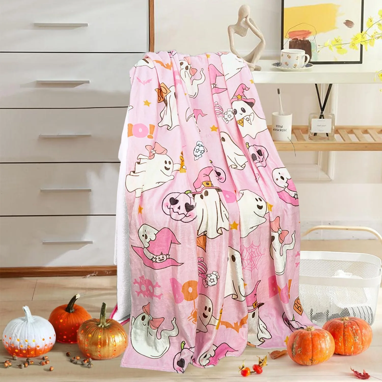 1 قطعة موضوع الهالوين رمي بطانية لطيف شبح بو جميل الوردي رقيقة بطانية هدايا للأريكة السرير سيارة المنزل التخييم استخدام طوال الموسم #3