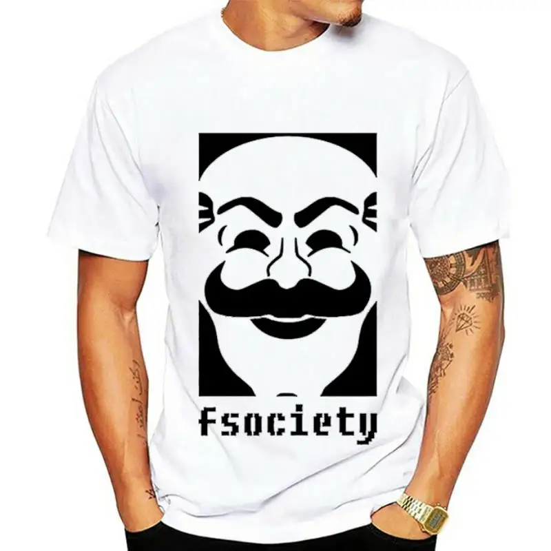 Adult Mens Psychological Drama Thriller Movie Mr Robot F Society White T-shirt