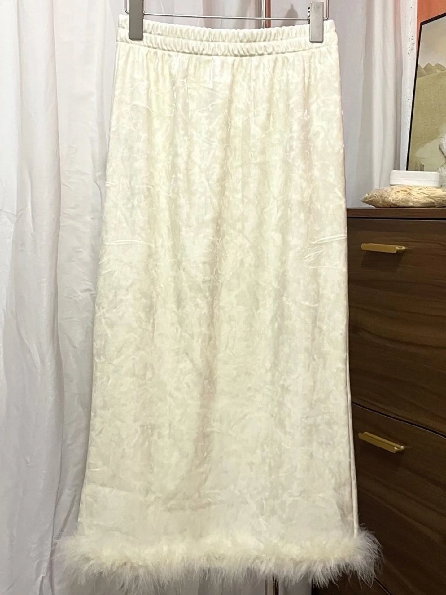 

Bla Velvet Mid-Length Slit Skirt Women's Spring New Chinese Sle Slimming Faionable f-length Skirt High Waist Straigh...