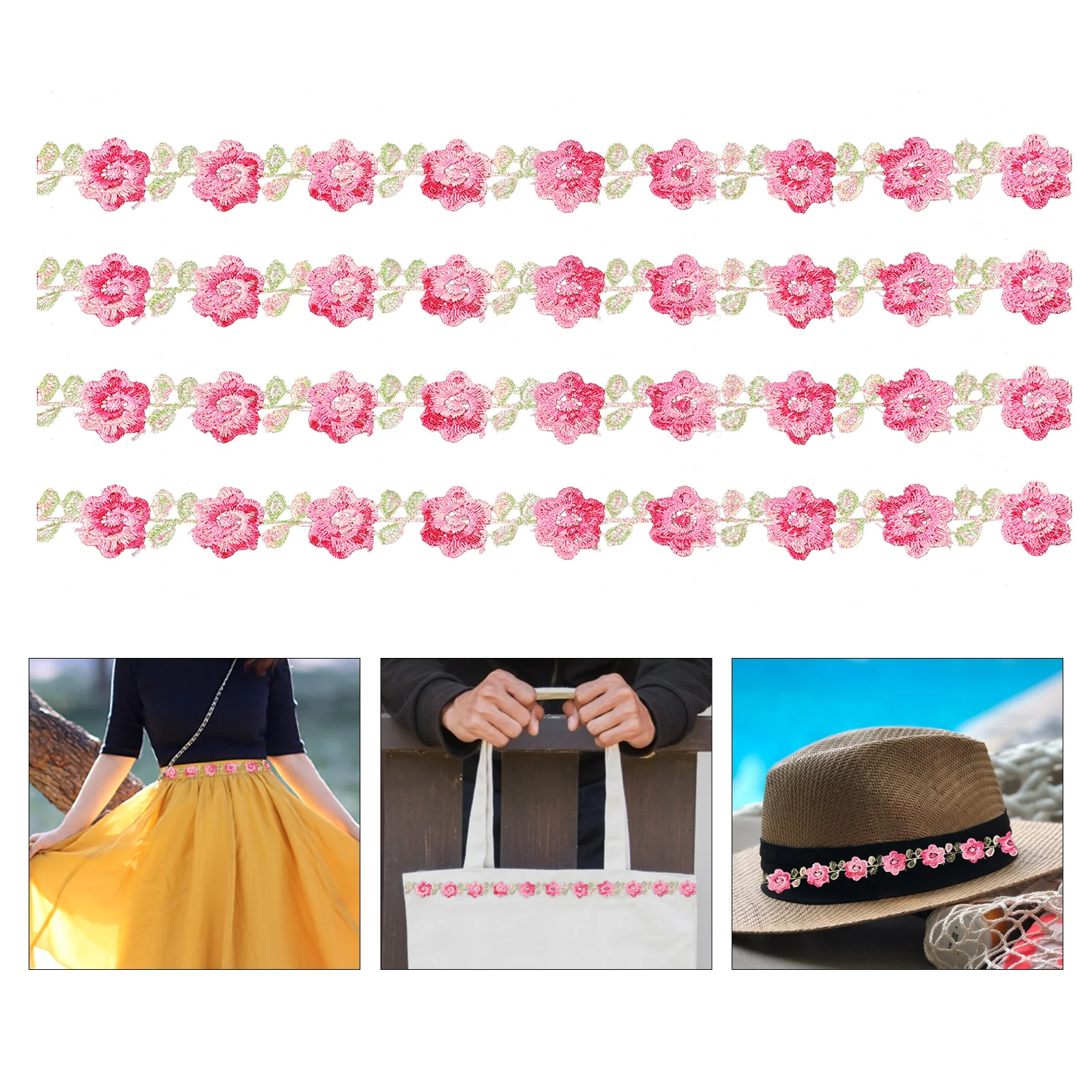 

Pink Lace Trim Accessories DIY Water Soluble Flower Trims Sewing Clothes Decorations Curtain Edging Headdress Pink Flower Edge