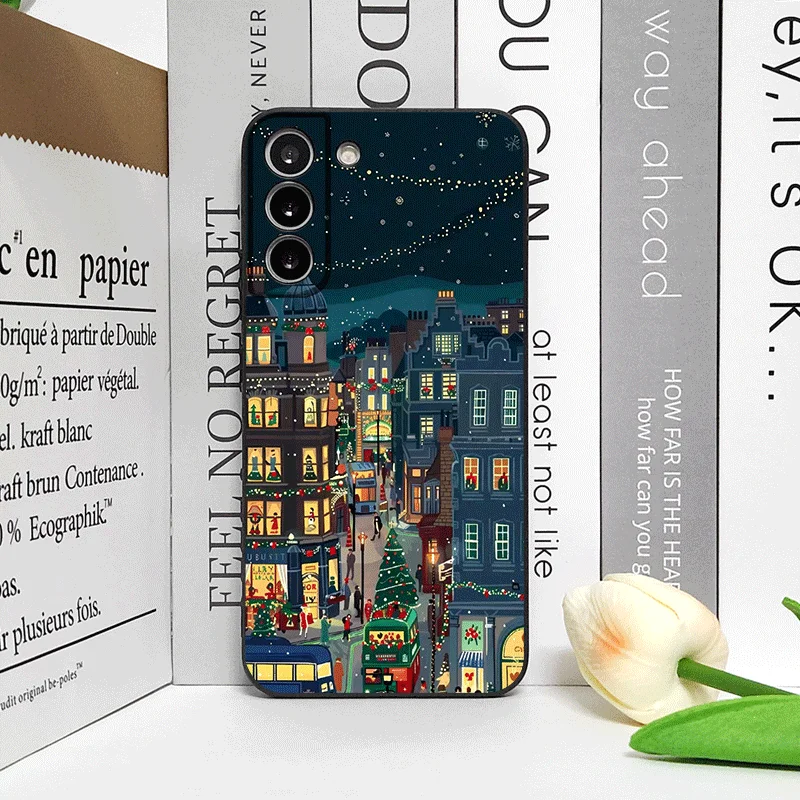 Kerst Sneeuw Straat Etalage Landschap Patroon Telefoon Case voor Motorola Moto Edge 50 Fusion 40 30 Neo G24 E14 G75 G85 G54 Cover