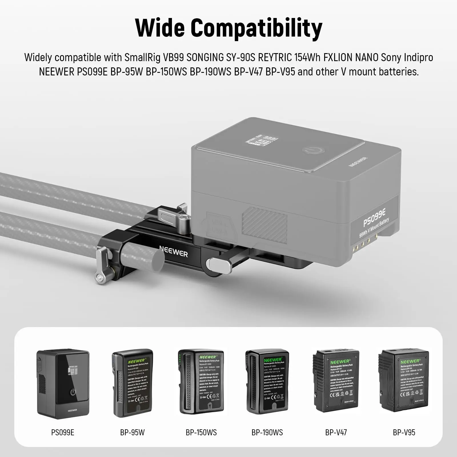 Neewer Mini Płytka Baterii V-Mount 180 °   Płytka baterii L-kształtna składana z blokadą V do SmallRig Shoulder Rig Sony FXLION Nano — zdjęcie produktu 3
