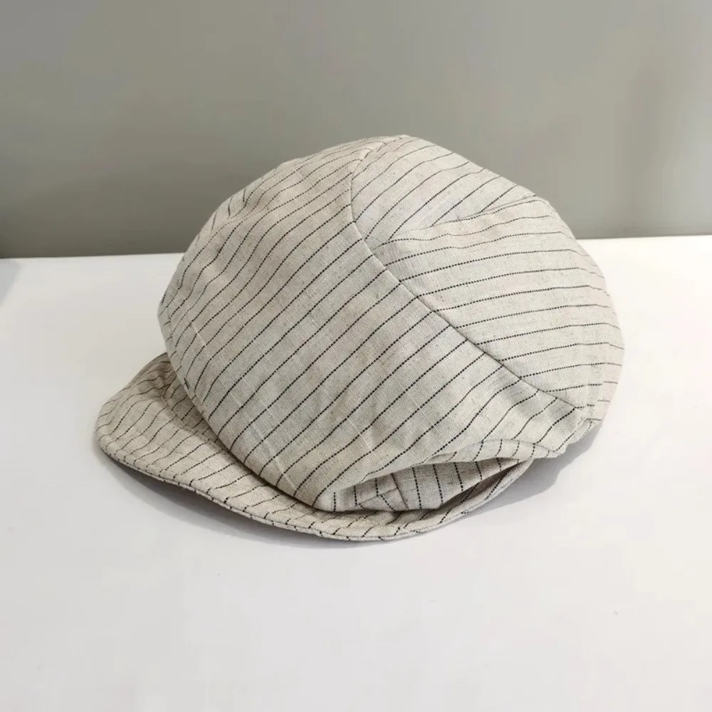 قبعات كاجوال مخططة من القطن والكتان رفيعة Y2k قبعة مثمنة قبعة موزع الصحف قبعة بريطانية قبعات رسام فتاة