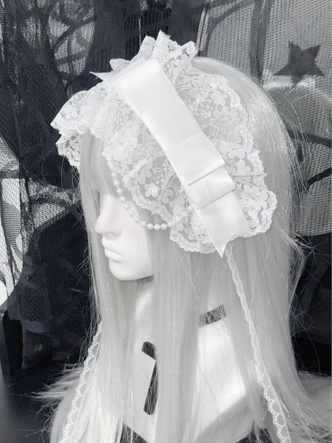 Original handgemachte Landmine Pure White Lolita breite Schleife Spitze Goth Subkultur Haar Stirnband Lolita Zubehör