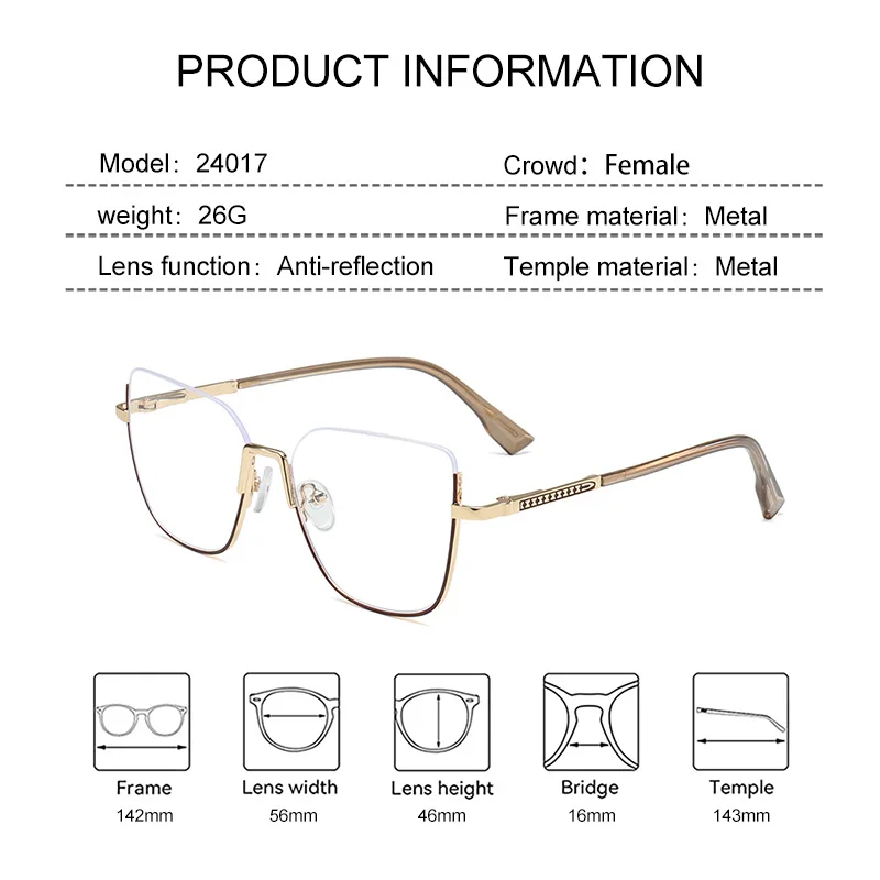 EYORA Currents عين القط نصف إطار نظارات للقراءة مكافحة الضوء الأزرق قصر النظر ومد البصر اللونية وصفة طبية نظارات عدسة
