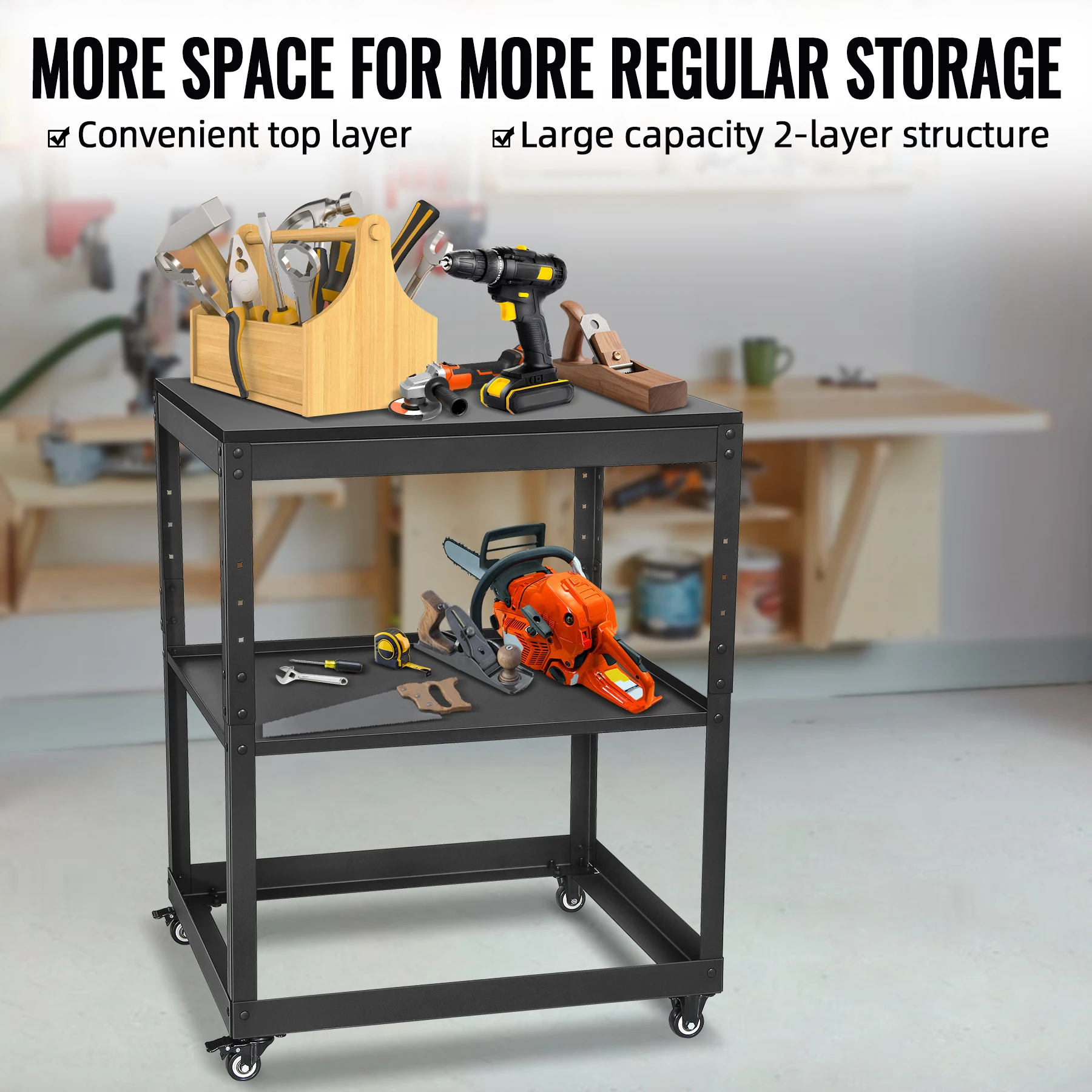 

100 LBS Heavy-Duty Steel Rolling Planer Stand, 23.7×27.7×35.4in Tabletop with 4 Swivel Casters, Fits All Bench Planers & Saws