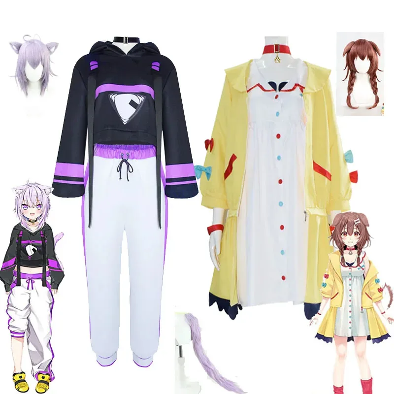 

VTuber Nekomata Okayu Inugami Korone Косплей Костюм Парик Hololive Nekomata Okayu Униформа Костюм Повседневная одежда для женщин Милый комплект