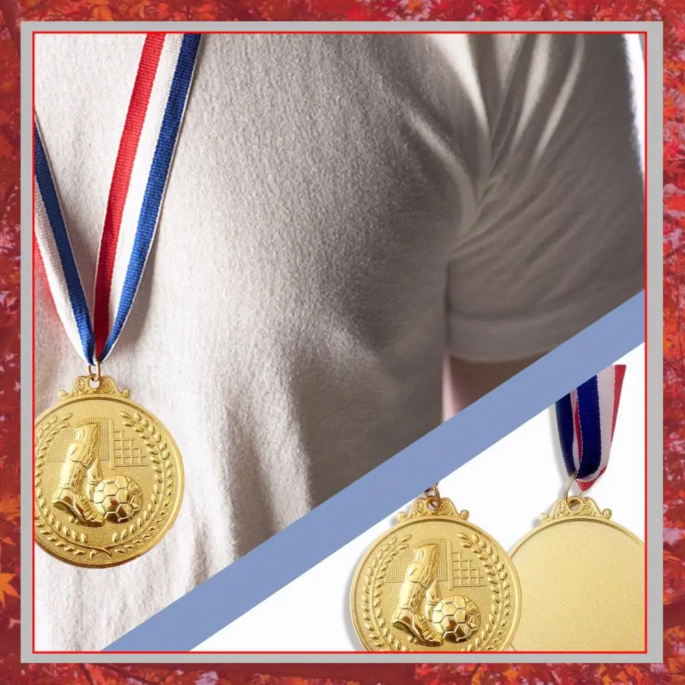 

2.54 Inches Soccer Pattern Metal Medals with Neck Ribbon Sports Meet Awards Winner Prize Present Track And Field Souvenir