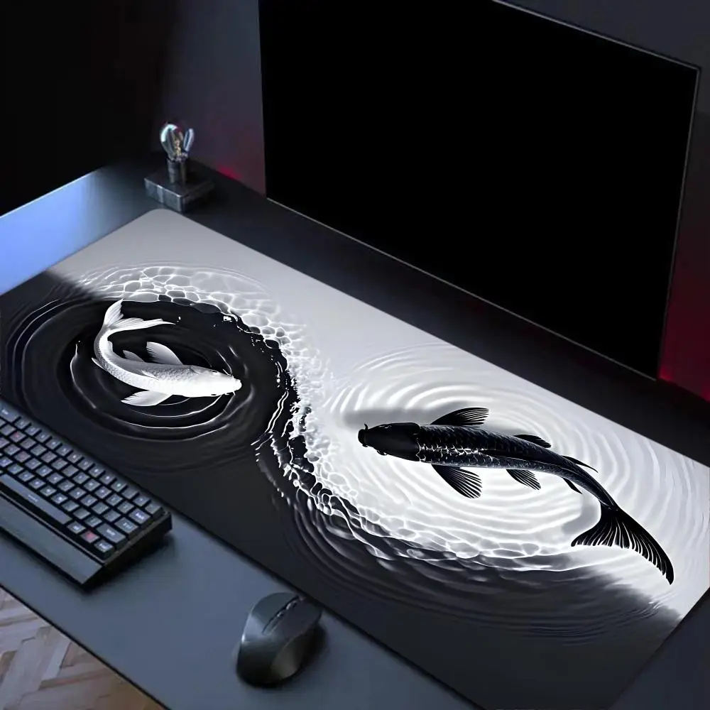 

Коврик для мыши на тему Инь Ян Кои, большой коврик для компьютерной офисной игры, настольный коврик XXL, резиновые нескользящие коврики для клавиатуры с прошитыми краями, длинные настольные коврики