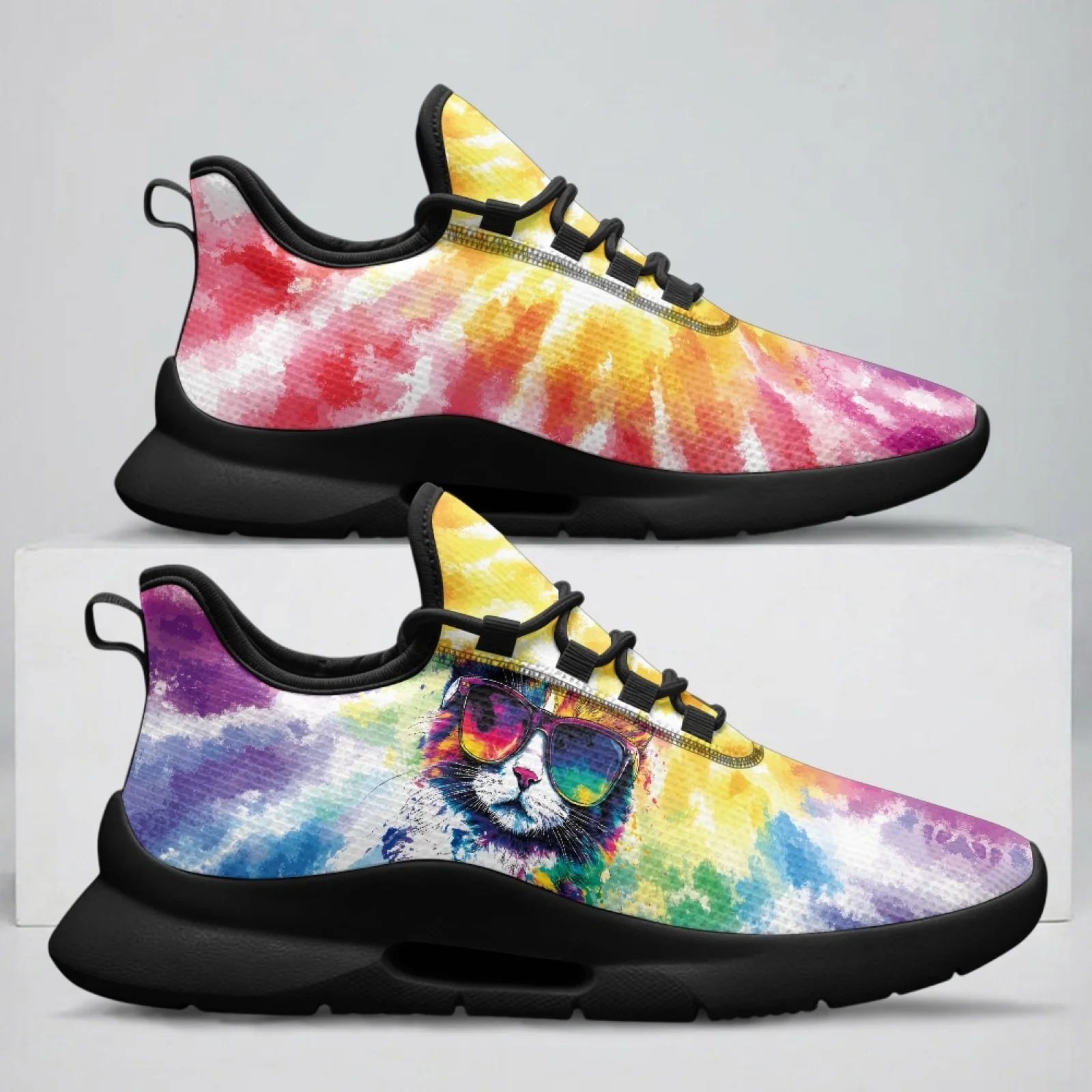 PENSTROLL Classic Walking Shoes Featuring Tie Dye Cool Cat, Mesh Walking Running Shoes for Men Skate and Sports