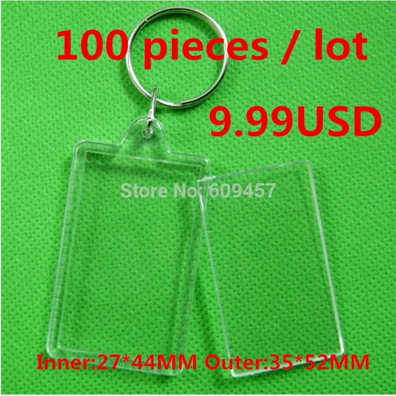 100Pcs Rectangle Transparant Blank Acryl Insert Foto Fotolijst Sleutelring DIY Blank Key Chains