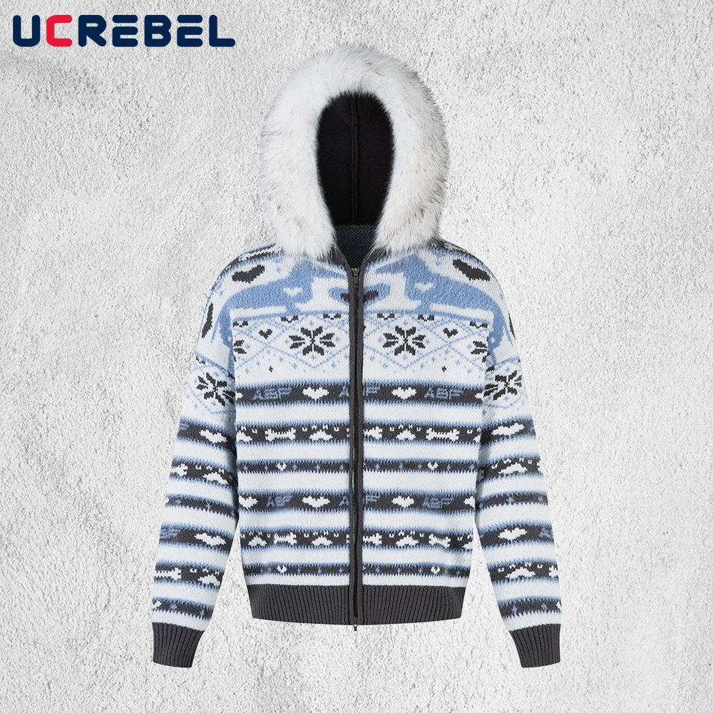 الرجعية الجاكار مقنعين سترة رجالي تقسم الخريف الشتاء الشارع الشهير محبوك طويلة الأكمام Sweatercoat رجل