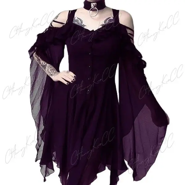 2024 Sexy Halloween Costum 5XL Gothic Girl Fashion Cosplay Dress Unique Irregular Hem Punk Dress Medieval Renaissance Dress
