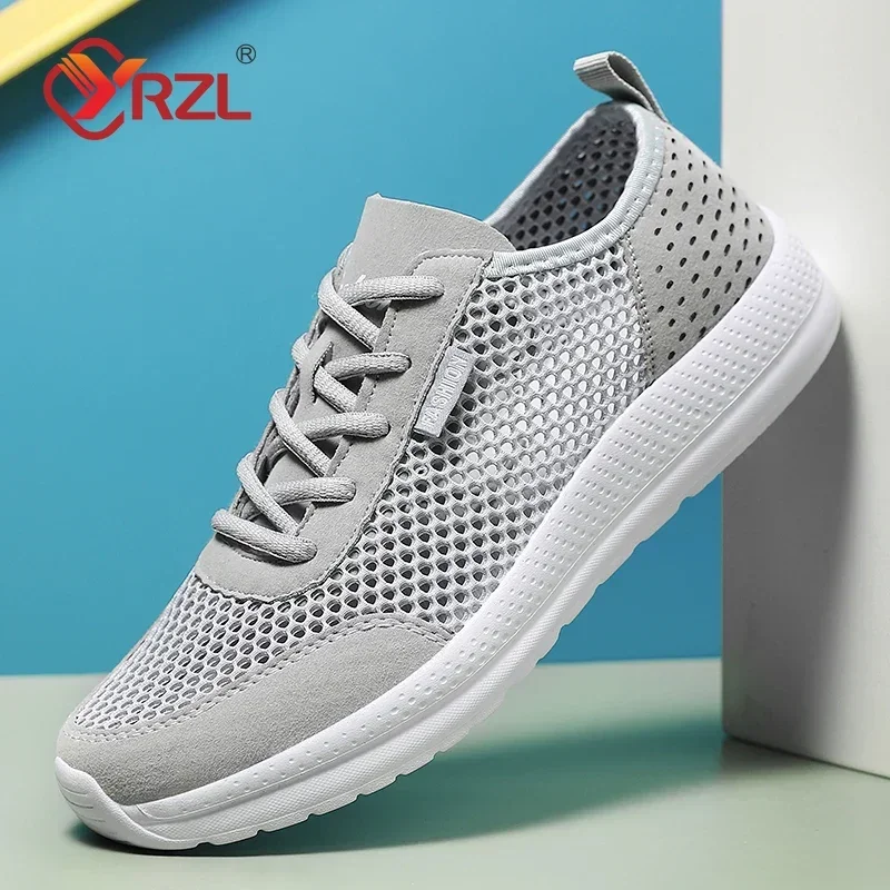 YRZL Sneakers Men Shoes Hollow Mesh Breathable Outdoor Casual Shoes Comfortable Walking Non Slip Big Size Mens Sneakers