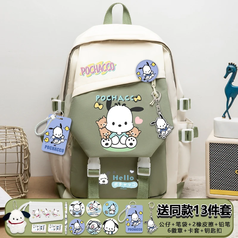 Cartoon Pochacco Dog with Pain Pack Badge Set Backpacks Shoulders Bag Student Large Capacity Storage Schoolbag