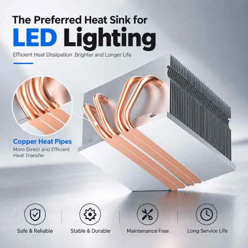 led照明用ヒートシンク、照明アクセサリー、4本のヒートパイプ冷却装置、最大400w対応、ランプの寿命を延長、cobライト、ステージライト、ダウンライトなどに適合。