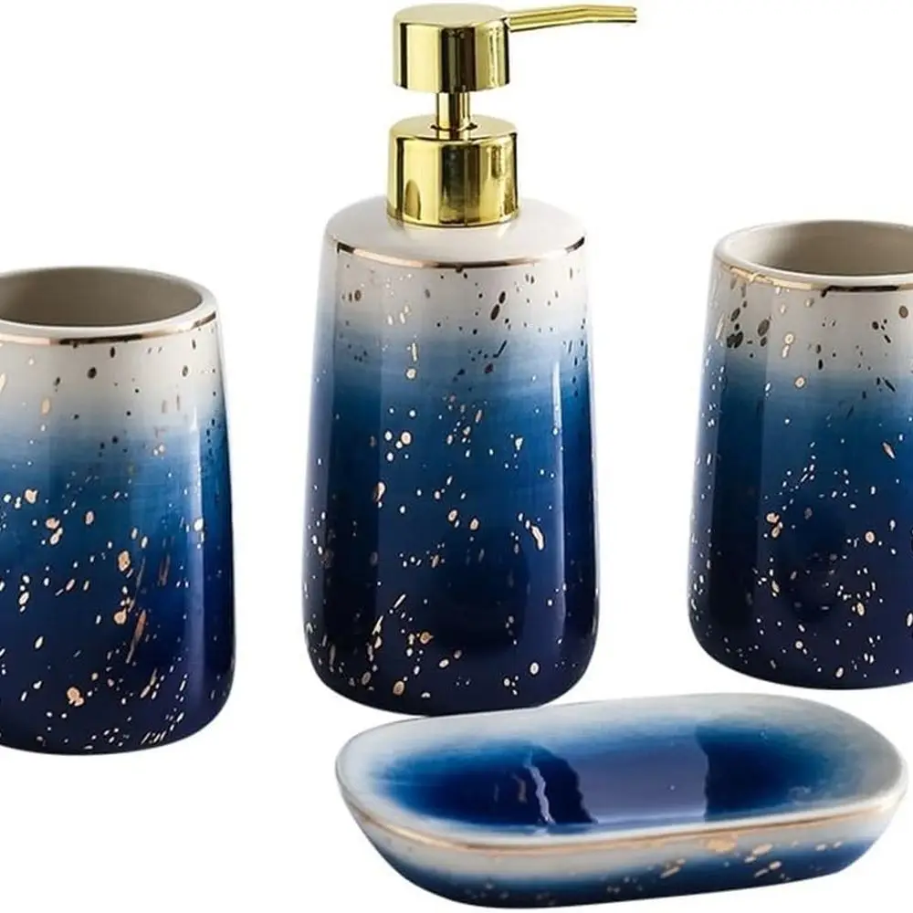 

Набор аксессуаров для душа Gold Starburst — набор для ванной комнаты в американском стиле с туалетной щеткой и чашкой для элегантного декора туалетного столика