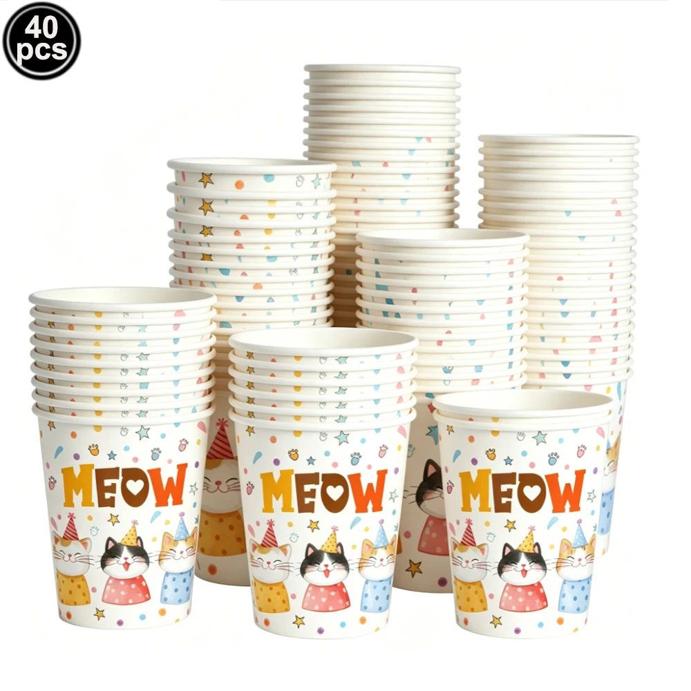 Cute Cat Theme Party Tableware, Plates, Cups, Napkins