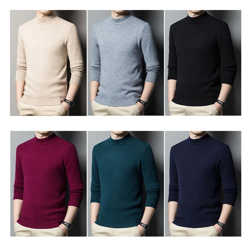 Autumn Winter Men\'s Cashmere Sweater Half Turtleneck Men Sweaters Knit Pullovers For male Youth Slim Knitwear Man Sweater