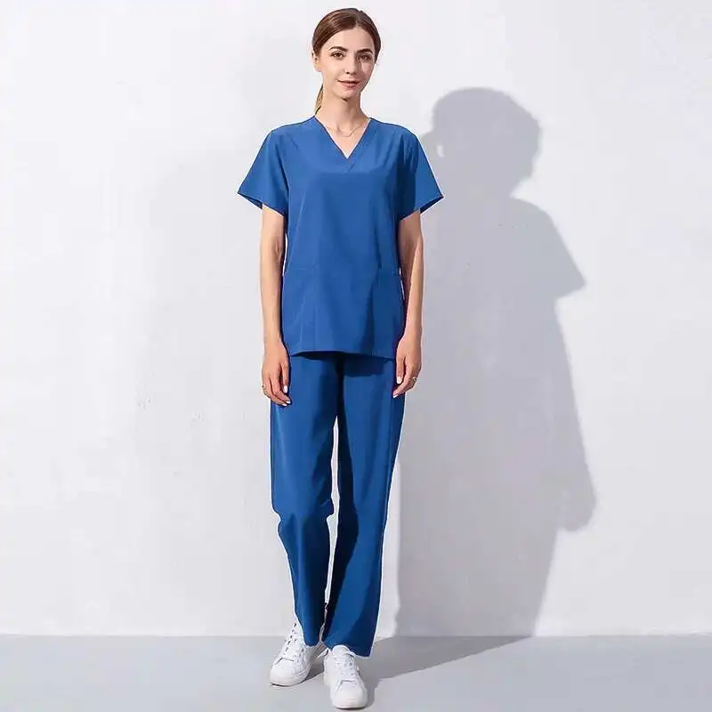 Neue Ankunft Pet Krankenhaus Uniform Peeling Anzüge Einfarbig Unisex OP-Kittel Tasche V-ausschnitt Peelings Set Für Frauen Jogger