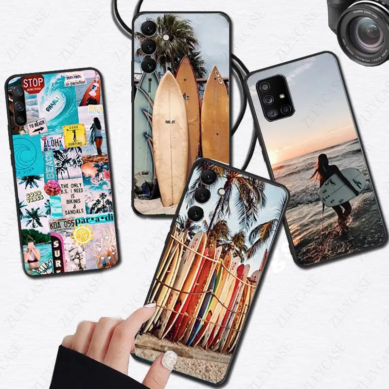 Summer beach surfboard surfing Cover funda For Samsung Galaxy A54 A55 A24 A52S A14 A23 A13 A53 A32 A22 A34 A41 A42 A40 A51 Case