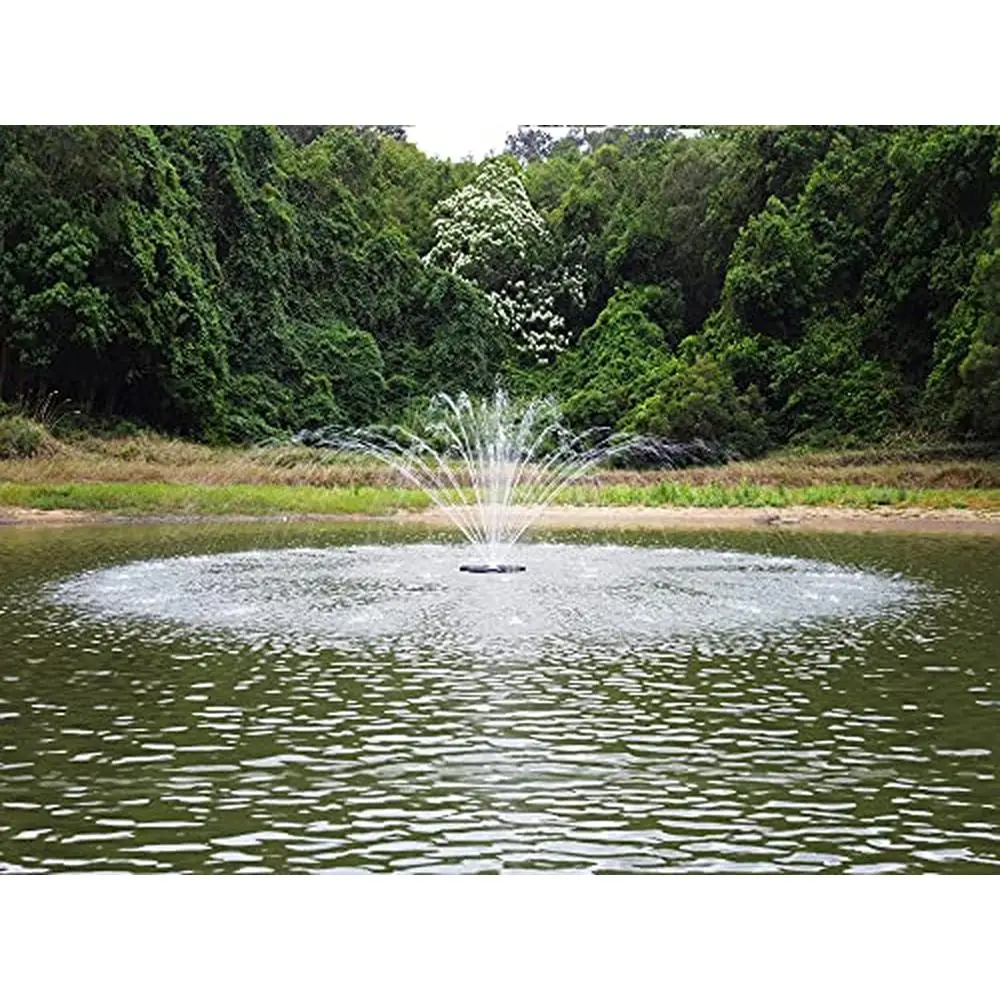 

Large Pond Floating Fountain Pump 9000 GPH 100’ Power Cord Two Spray Patterns 25'x6' & 4'x13' Aerate 1/8-Acre area Oil-Free