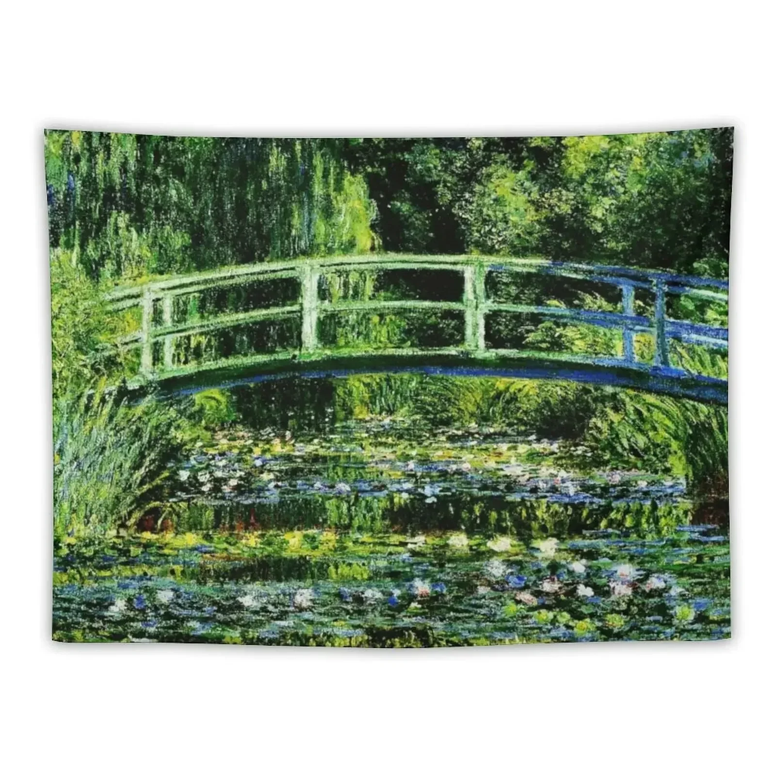 Claude Monet | The Japanese Footbridge - Les Nympheas Blancs Tapestry Decorative Wall Murals Room Aesthetic Tapestry