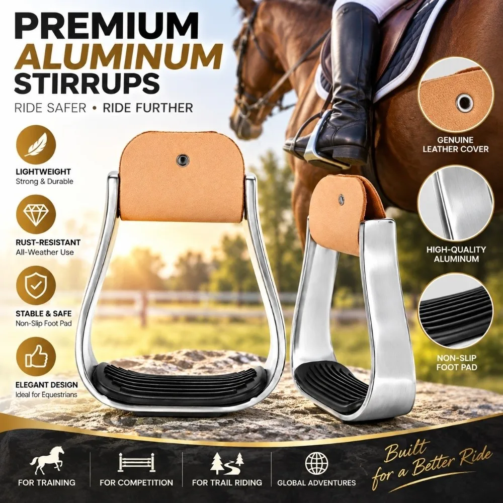 2pcs-aluminum-western-stirrups-rubber-anti-skid-pad-silver-horse-riding-stirrups-non-slip-bottom-aluminum-stirrups-stepping-on