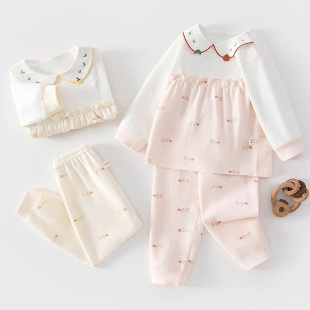 Baby Girl Valentines Day Outfit Cotton Collar Long Sleeve Tops Pants Two Pieces Spring Infant Clothing Sets New Arrival