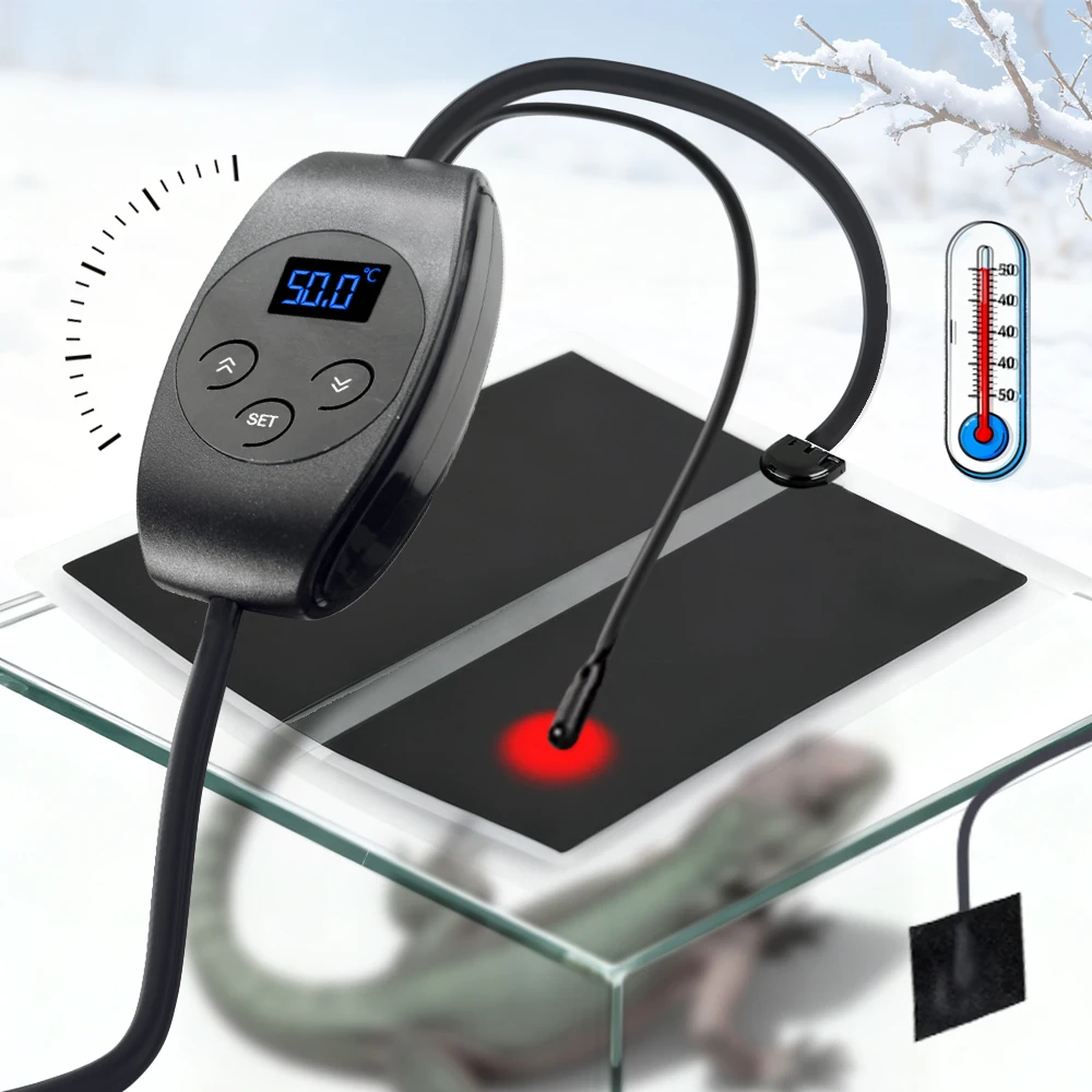 5W-45W Garden Plants Reptile Heating Mats with Adjustable Temperature Control Thermal Sensor Probe Can Set 0-50°C Pet Heater Pad