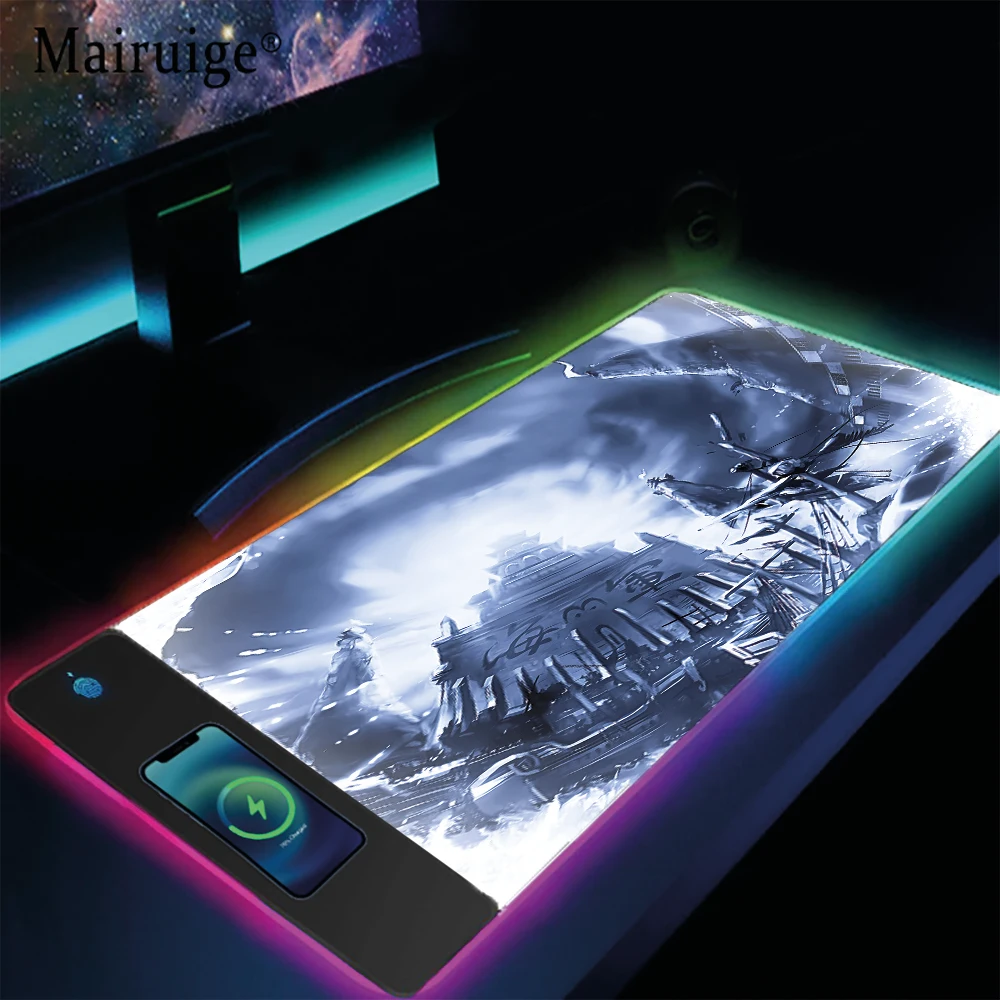 

Desk Mat Wireless Charging Marineford Laptop Gamer Office Accessories Pc Mouse Pad Led for Pc Desktop Computers Gamer Rug