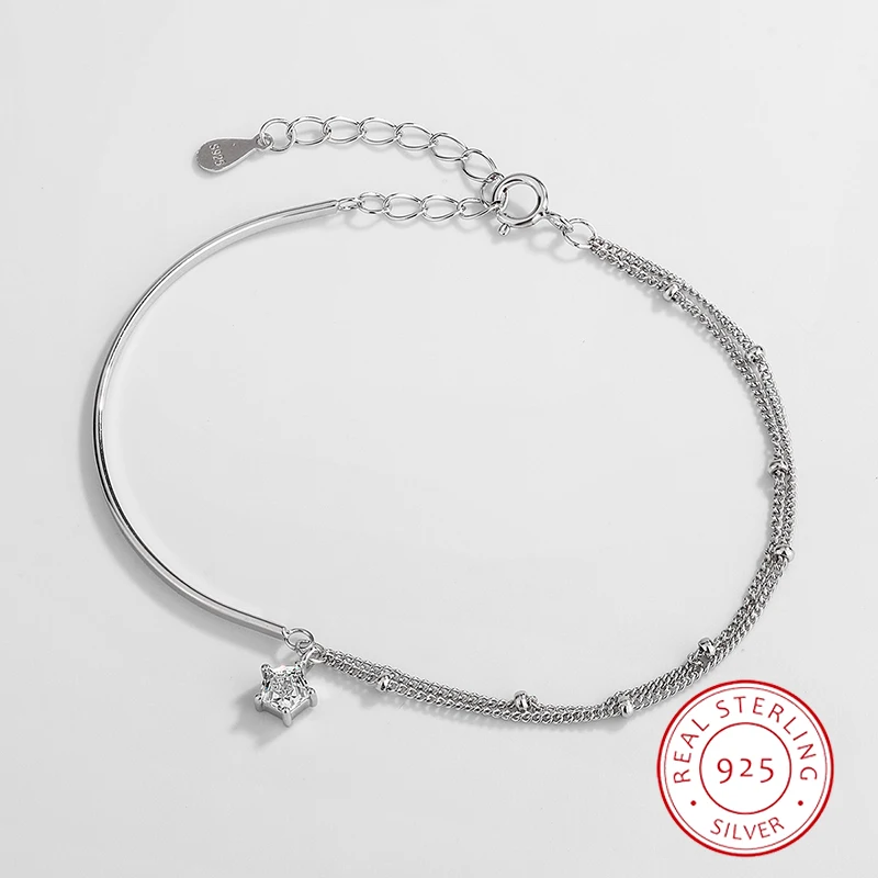 

Fashionable and Creative Authentic S925 Silver Half-ring Star Chain Beads Ladies Bracelet for Daily Commuting