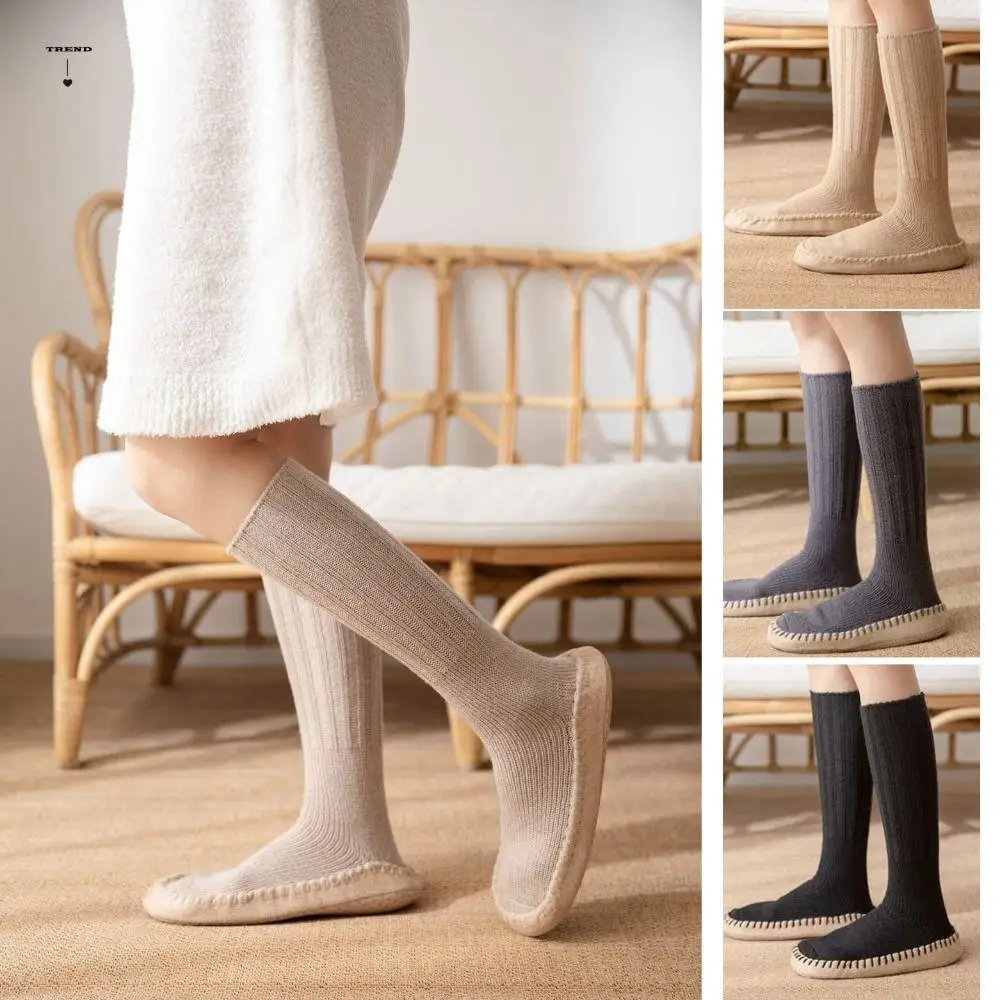 

Thicken Floor Plush Socks Warm Simple Knitted Knee High Socks Breathable Sleeping Winter Stocking Unisex