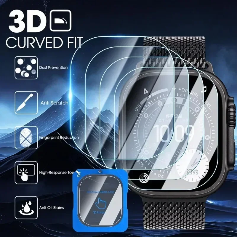 Tempered Glass Screen Protector for Apple Watch Ultra 4/3/2/1 49mm with Alignment Tool Easy Install Anti-Scratch Protective Film