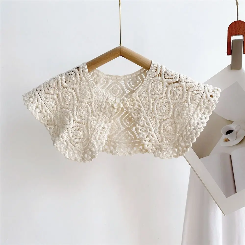 Elegant Cape Lace Fake Collar Cloak Wraps Knitted Shawl Korean Style Hollow Out Crochet Flower Scarves Clothes Decoration