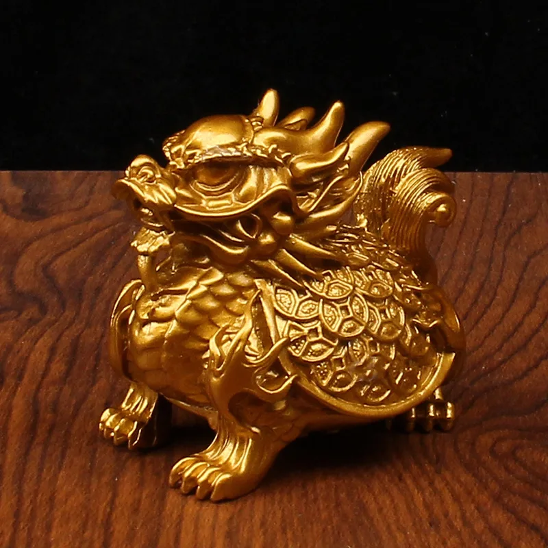 Alloy Qilin Dragon Turtle Ornament Wealth-Attracting Eight-Trigram Mythical Beast Living Room Office Home Decoration Metal Craft