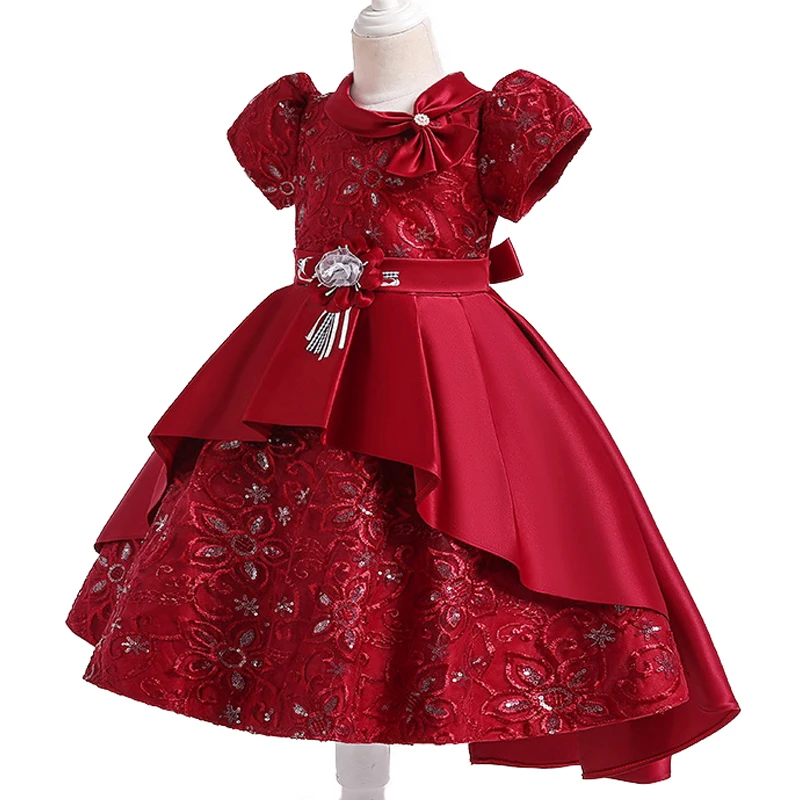 Girls dress 2020 summer new Children's dress girl embroidery tail dress lace big bow 3 to 10 years old Girl's clothes