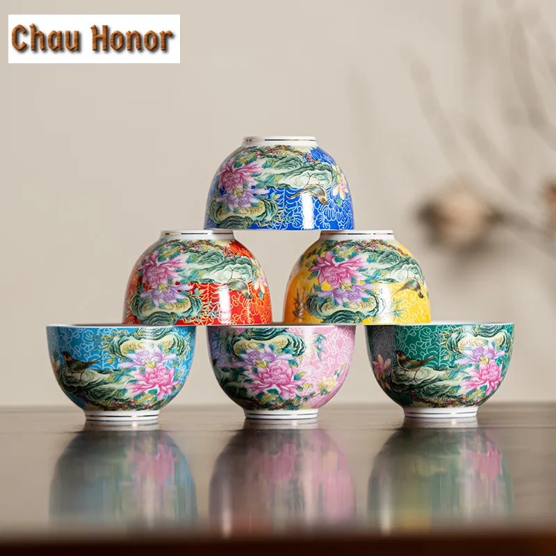 110ml Chinese Enamel Color Tea Cup Ceramic Master Cup High-grade Household Palace Style Tea Set Portable Small Tea Bowl Chazhan